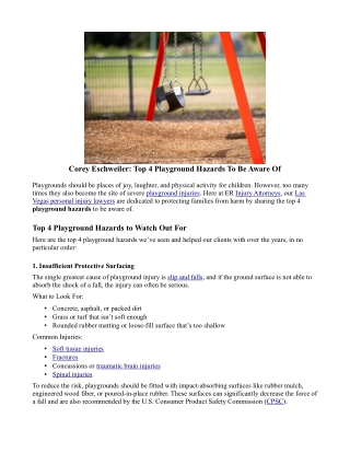 Corey Eschweiler: Top 4 Playground Hazards To Be Aware Of