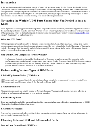 Browsing the Planet of JDM Components Shops: What You Needed to have to Know