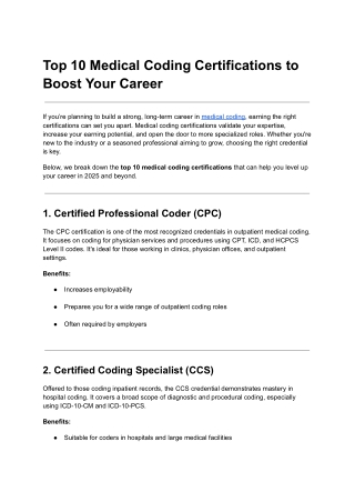Top 10 Medical Coding Certifications to Boost Your Career