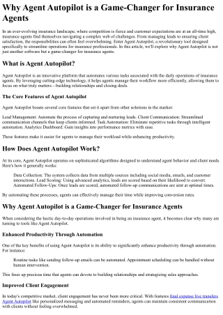 Why Agent Autopilot is a Game-Changer for Insurance Agents