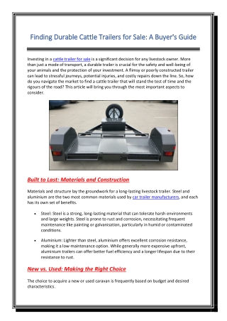 Finding Durable Cattle Trailers for Sale A Buyer's Guide