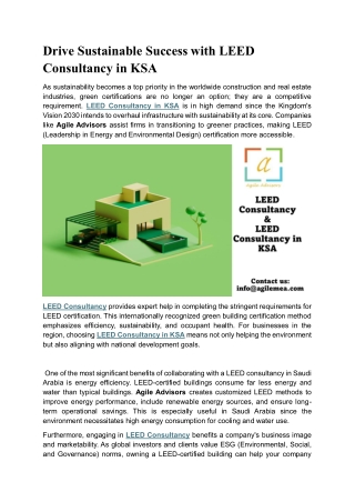 Drive Sustainable Success with LEED Consultancy in KSA