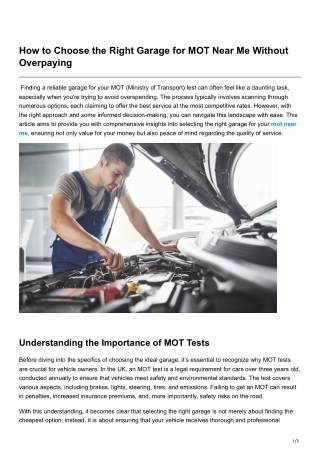 How to Choose the Right Garage for MOT Near Me Without Overpaying