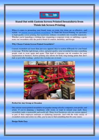 Stand Out with Custom Screen Printed Sweatshirts from Think Ink Screen Printing