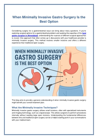 When Minimally Invasive Gastro Surgery Is the Best Option