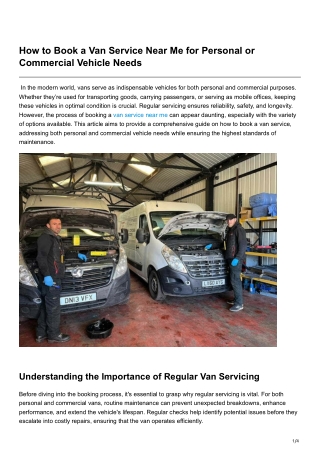 How to Book a Van Service Near Me for Personal or Commercial Vehicle Needs