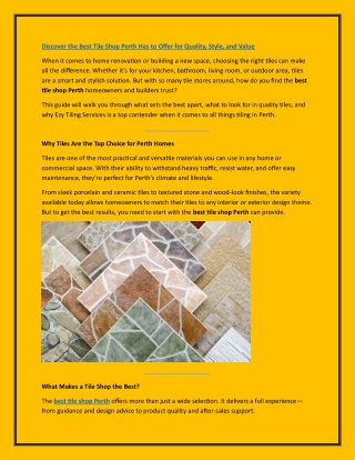 Discover the Best Tile Shop Perth Has to Offer for Quality