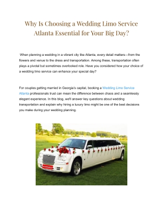Why Is Choosing a Wedding Limo Service Atlanta Essential for Your Big Day