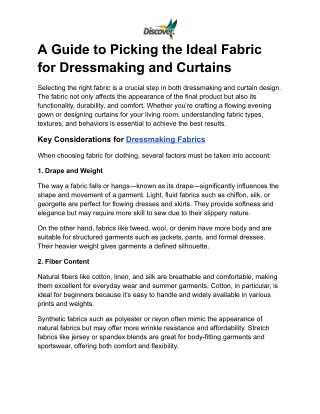 A Guide to Picking the Ideal Fabric for Dressmaking and Curtains