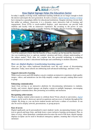 Enhance Learning with Digital Signage Displays in Qatar | Axle Systems