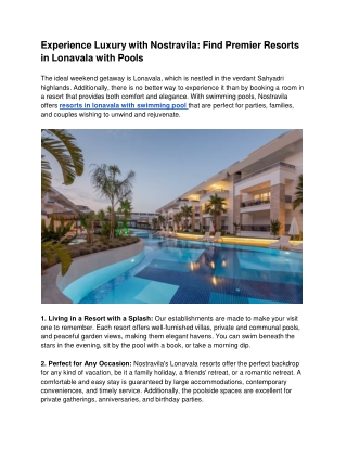 Experience Luxury with Nostravila_ Find Premier Resorts in Lonavala with Pools