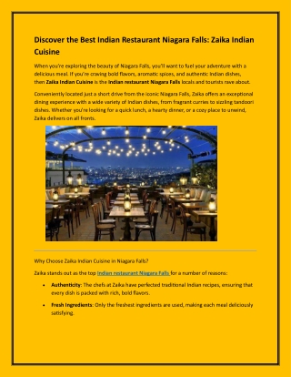 Discover the Best Indian Restaurant Niagara Falls