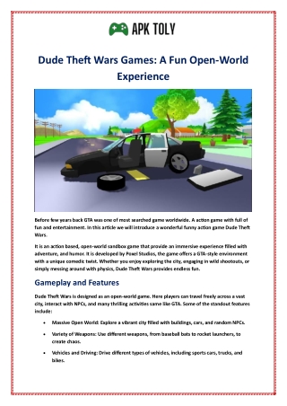 Dude Theft Wars Games: A Fun Open-World Experience