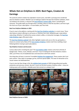 Whats Hot on OnlyFans in 2025: Best Pages, Creators & Earnings