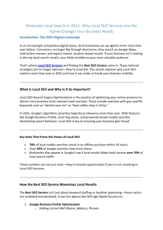 Dominate Local Search in 2025: Why Local SEO Services Are the Game-Changer Your