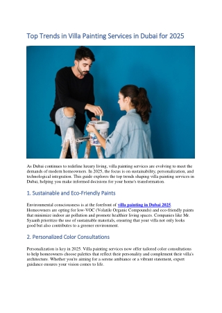 Top Trends in Villa Painting Services in Dubai for 2025