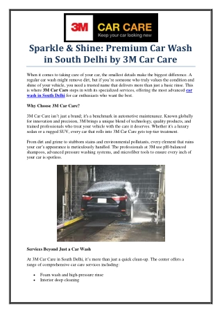 3M Car Care – Trusted Car Wash in South Delhi