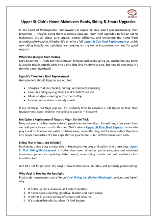 Upper St Clair’s Home Makeover: Roofs, Siding & Smart Upgrades