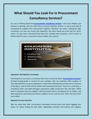What Should You Look For in Procurement Consultancy Services?