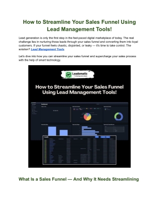 How to Streamline Your Sales Funnel Using Lead Management Tools!