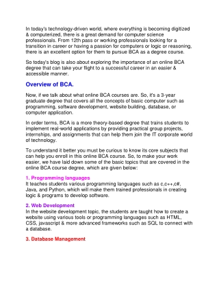 Explore the world of computer science with Online BCA Course