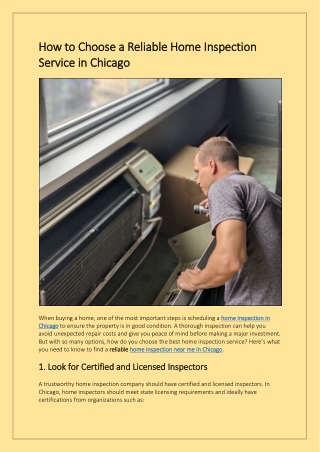 How to Choose a Reliable Home Inspection Service in Chicago