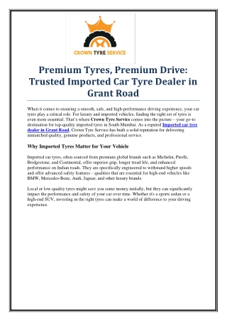 Crown Tyre Service – Leading Imported Car Tyre Dealer in Grant Road
