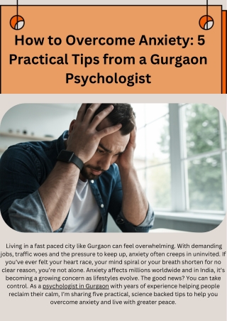 How to Overcome Anxiety: 5 Practical Tips from a Gurgaon Psychologist