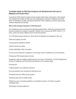 Complete Guide to PhD Data Analysis and Questionnaire Services in Malaysia and South Africa
