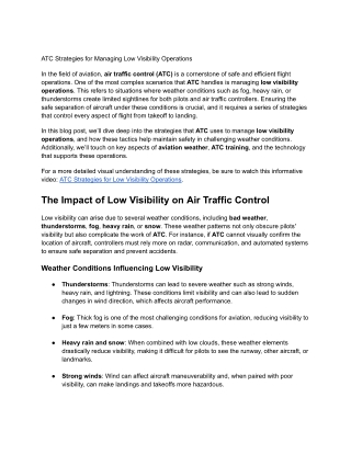ATC Strategies for Managing Low Visibility Operations
