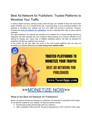 Best Ad Network for Publishers_ Trusted Platforms to Monetize Your Traffic