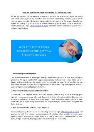 Why the Right LASIK Surgeon is the Key to a Speedy Recovery