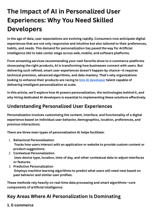 The Impact of AI in Personalized User Experiences Why You Need Skilled Developers