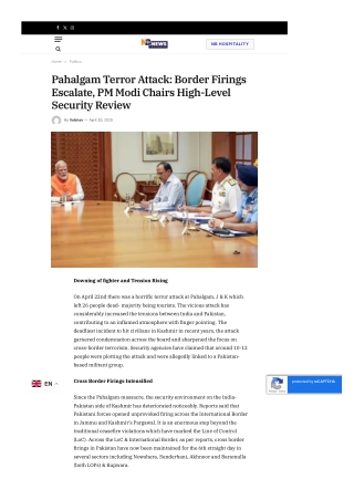 Pahalgam Terror Attack Border Firings Escalate, PM Modi Chairs High-Level Security Review