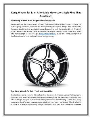 Konig Wheels for Sale: Affordable Motorsport-Style Rims That Turn Heads