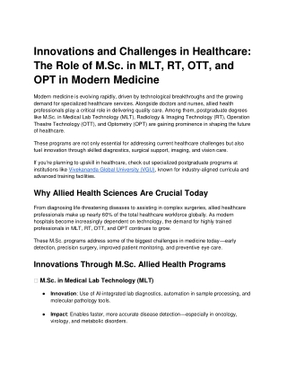 Innovations and Challenges in Healthcare