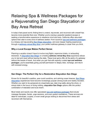 Relaxing Spa & Wellness Packages for a Rejuvenating San Diego Staycation or Bay Area Retreat