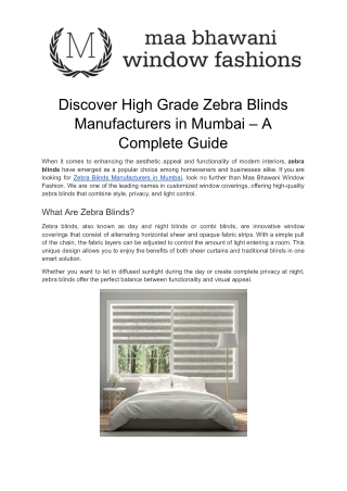 Discover High Grade Zebra Blinds Manufacturers in Mumbai – A Complete Guide
