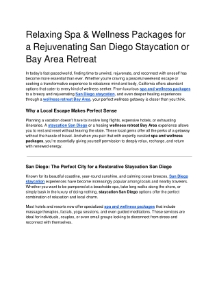 Relaxing Spa & Wellness Packages for a Rejuvenating San Diego Staycation or Bay Area Retreat