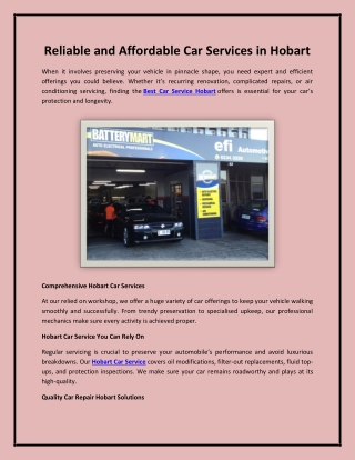 Reliable and Affordable Car Services in Hobart