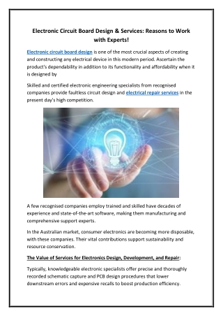 Electronic Circuit Board Design & Services Reasons to Work with Experts!