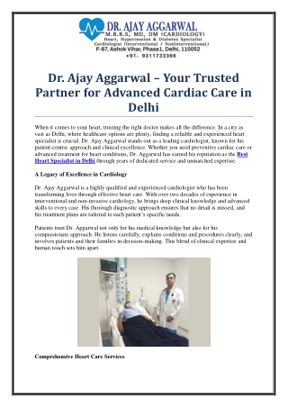 Best Heart Specialist in Delhi – Dr. Ajay Aggarwal’s Expert Cardiac Care
