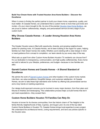 Build Your Dream Home with Trusted Houston Area Home Builders