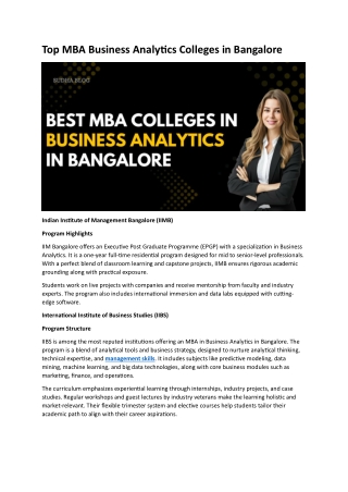 Top MBA Business Analytics Colleges in Bangalore