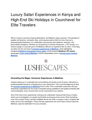 Luxury Safari Experiences in Kenya and High-End Ski Holidays in Courchevel for Elite Travelers