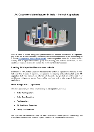 AC Capacitors Manufacturer in India – Indtech Capacitors
