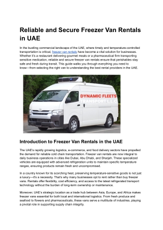 Chiller Van for Rent in UAE