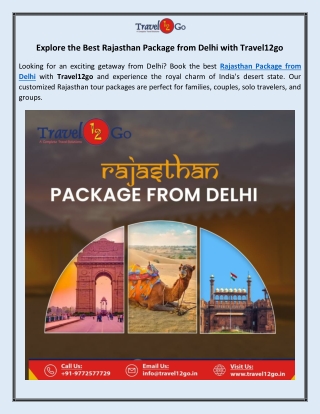 Explore the Best Rajasthan Package from Delhi with Travel12go