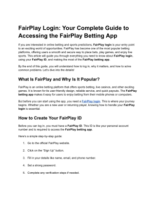 FairPlay Login_ Your Complete Guide to Accessing the FairPlay Betting App