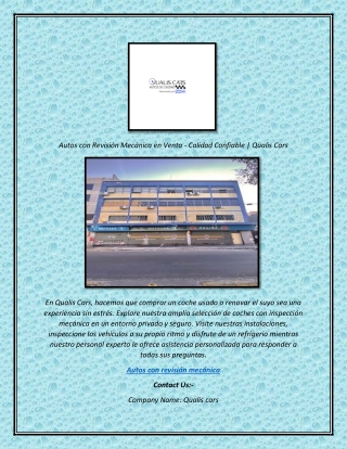 Autos con Revisión Mecánica en Venta - Calidad Confiable  Qualis Cars
